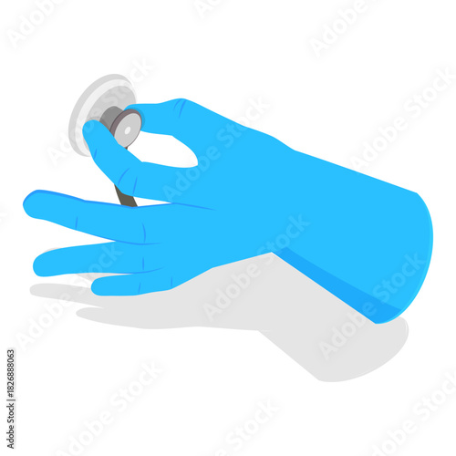 3D Isometric Flat Vector Set of Doctors Hands, Medical Instruments Held by Hands in Blue Sterile Gloves. Item 3