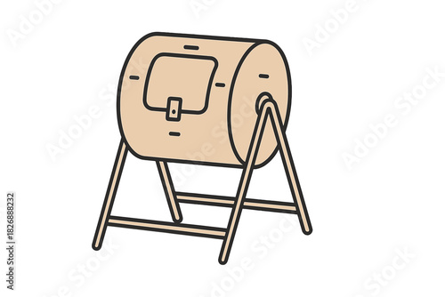 Cylindrical rotating composter drum on a stand for home garden organic waste processing