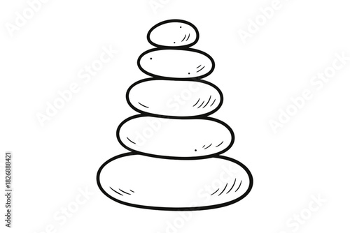 Five smooth spa stones stacked in a balanced cairn formation for meditation and wellness