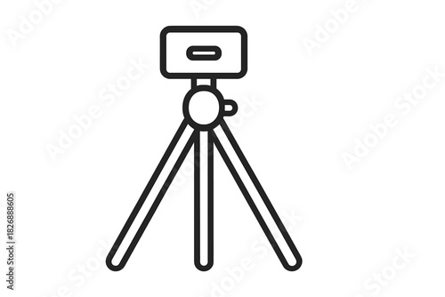 Camera secured on a portable tripod stand for professional video and photo shooting