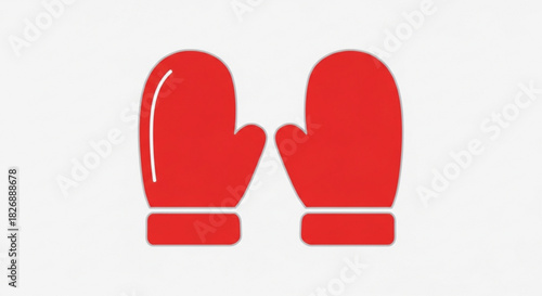 Red winter mittens icon, cozy seasonal handwear for cold weather and christmas holidays, illustration on a clean white background.