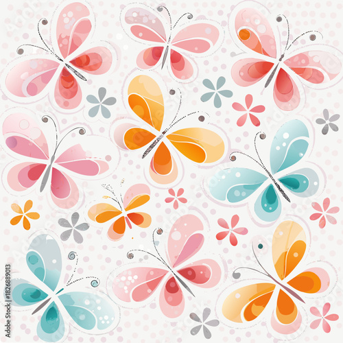 Whimsical watercolor butterflies and flowers pattern