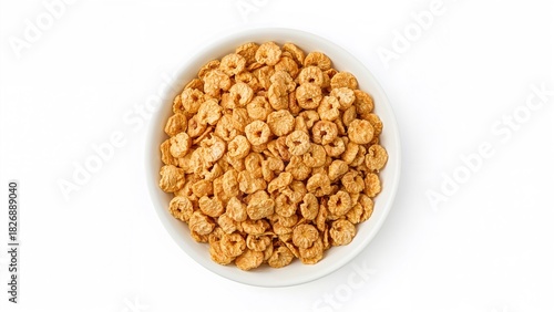 Fried pork rinds in a white bowl on a plain white background.
