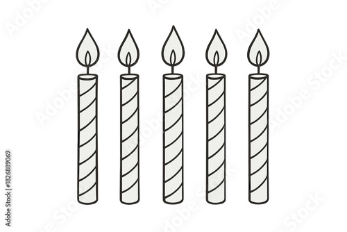 Five burning birthday candles lined up for a celebration or anniversary event
