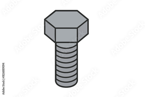 Industrial metal fastener with hexagonal head and threaded shaft for mechanical assembly