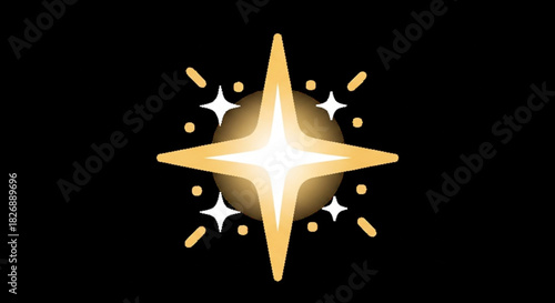 Brilliant golden four-pointed star with a vibrant white central glow and surrounding scattered sparkles, embodying success and magic