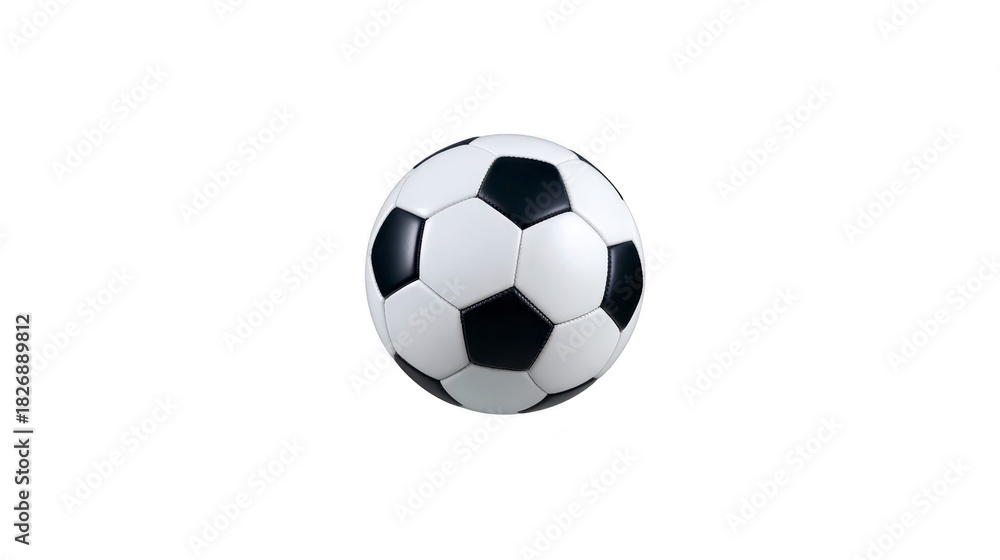 Fototapeta premium Soccer ball with classic black and white pattern isolated on transparent background, perfect for sports design, energetic and dynamic atmosphere