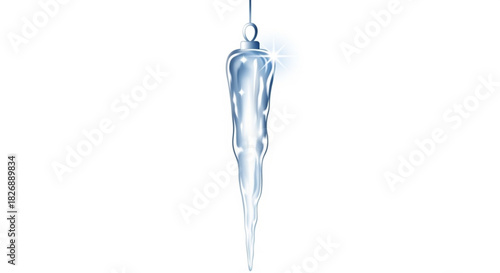 Glossy shimmering isolated icicle with a frosty texture, reflecting light, symbolizing winter, cold weather, and festive holiday decorations
