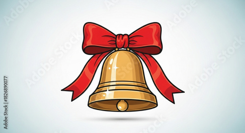Golden christmas bell with a festive red ribbon bow, a traditional symbol of holiday cheer, celebration, and joyous seasonal announcements