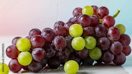 Close-up of Fresh Red and Green Grapes on White Surface