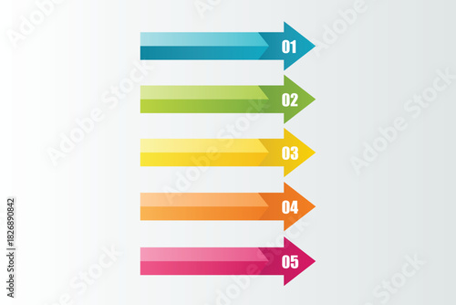 Five colorful numbered horizontal arrows for infographic design elements