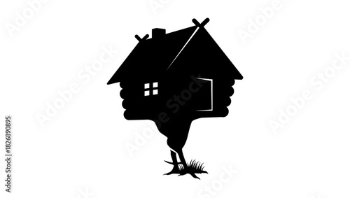 Baba Yaga's House, black isolated silhouette