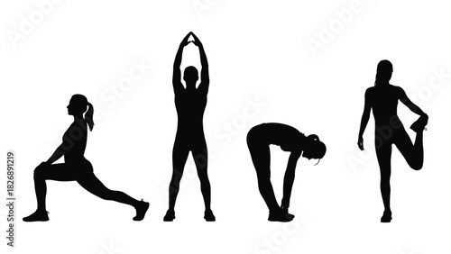 Fitness stretching silhouettes isolated on white background, Vector