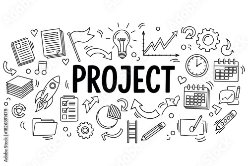 Creative doodle illustration of project management elements