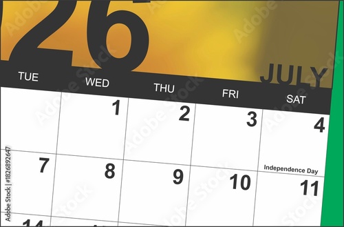 July 2026 Calendar Detail Independence Day Date
