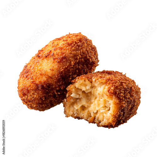 crispy croquette (korokke) shows fillings inside isolated die-cut