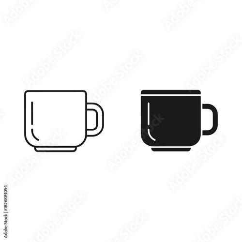 Simple outline and solid black icon of a coffee mug or cup