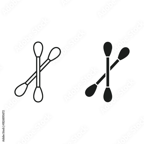 Two crossed cotton swabs icon set in outline and solid styles