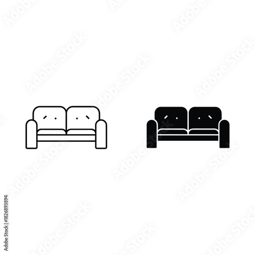 Two styles of modern sofas one outline and one solid black silhouette