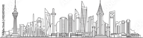 Saudi Arabia/Middle East riyadh  city skyline line art isolated on a white background. Architecture.