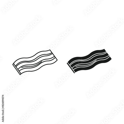 Two wavy strips of bacon shown in outline and solid black silhouette on white background