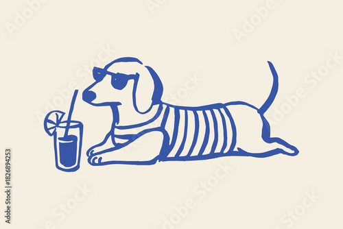 Dachshund in sunglasses summer sketch vector illustration