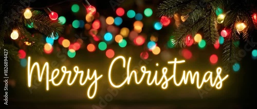 Merry Christmas text surrounded by festive colorful lightsanimation