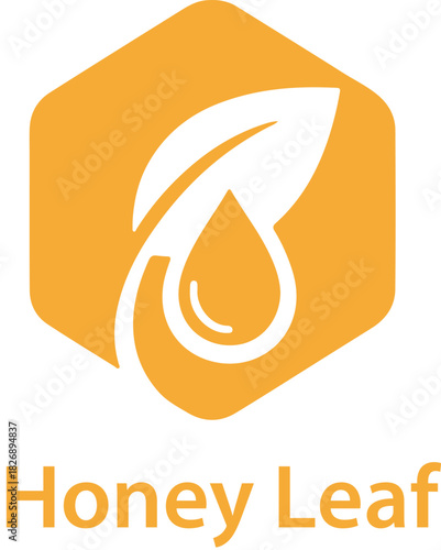 Honey leaf icon in hexagon shape on transparent background