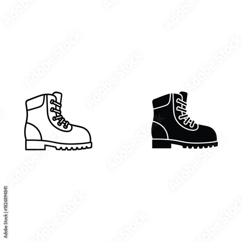 Pair of work boots one outline and one solid black silhouette