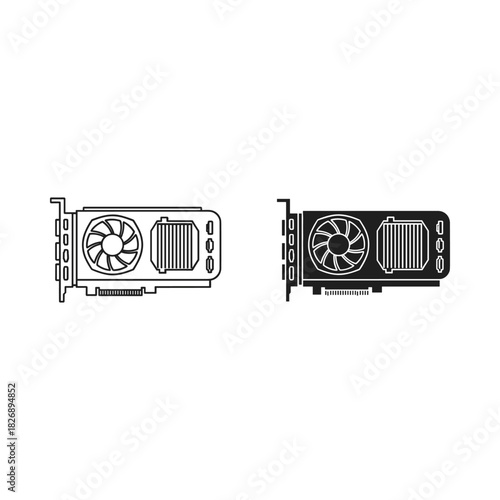 Two graphic cards side by side one in outline and one in silhouette