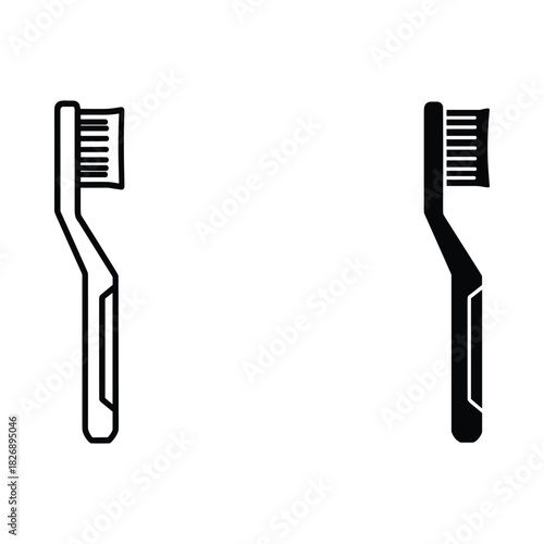 Two stylized toothbrushes one outlined and one solid black representing dental hygiene
