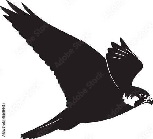 Peregrine falcon in flight silhouette, raptor, hunting bird, black icon.