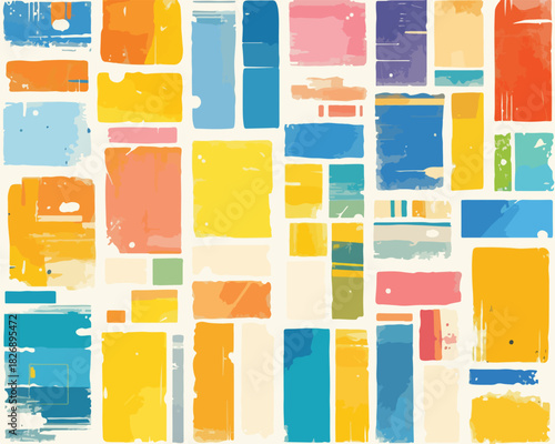 다채로운 색상의 추상적인 직사각형 패턴, 현대적이고 밝은 디자인 요소