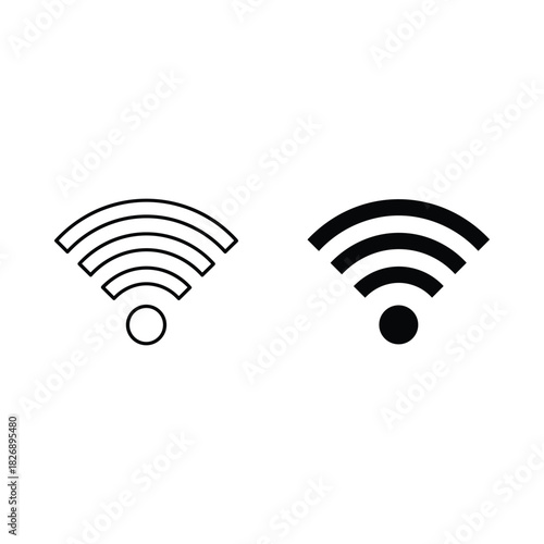 Two wi fi signal icons one outline one solid black on white background