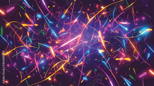 화려하고 역동적인 네온 빛줄기가 어둠 속에서 춤추는 추상적인 벡터 그래픽