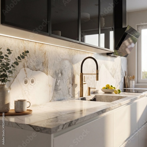 Foto Modern luxury kitchen with marble countertop