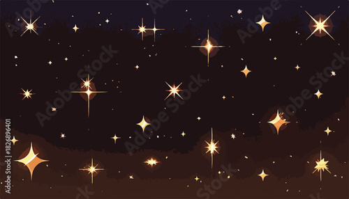 반짝이는 별과 빛나는 효과가 밤하늘을 수놓은 아름다운 벡터 일러스트레이션