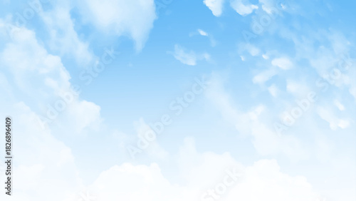 Abstract blue sky with fluffy clouds  background image. Light sky blue brush painted sky background. Vector illustration.