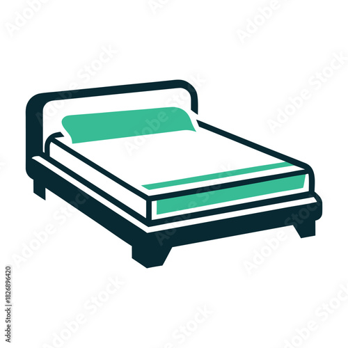 Teal and Dark Blue Bed Icon Illustration Vector Icon Set of Various Transportation Vehicles
