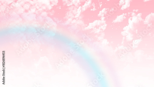 Pink pastel sky white fluffy cloud. photo