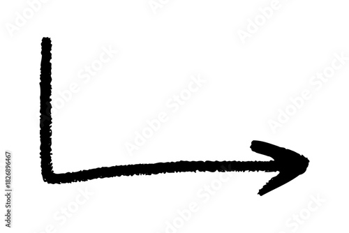 Charcoal sketch doodle arrow with hand drawn texture, vector marker illustration for diagrams, freehand curved direction with scribble shading