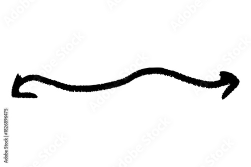 Freehand doodle arrow with charcoal shading and subtle grain, hand drawn symbol for informal diagrams, vector marker line with loose curved motion.