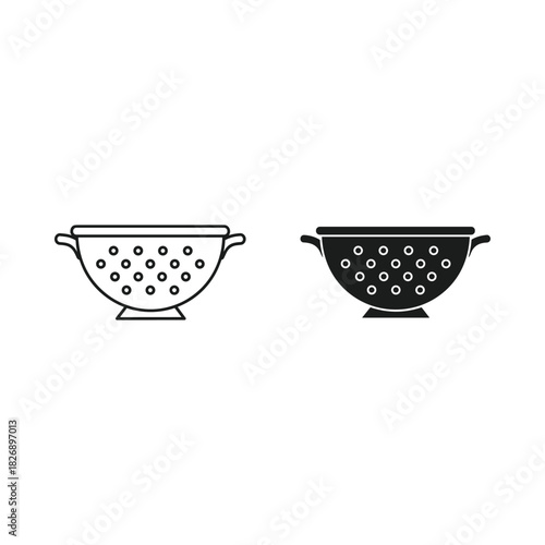 Two colanders side by side one outline and one solid black