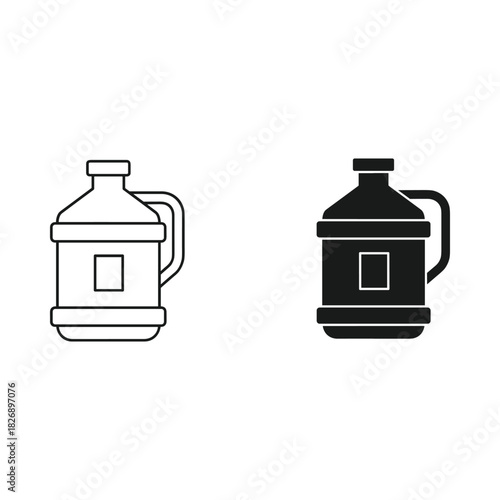 Two stylized icons of a large water jug one outlined and one solid black