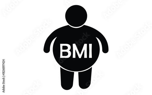 Body mass index silhouette black icon figure with big belly sign on white