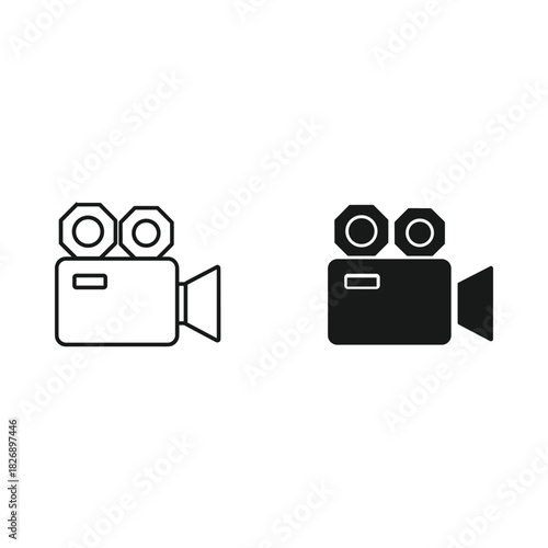 Vintage film camera icon in outline and silhouette styles