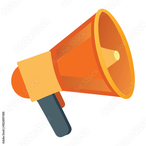 A red megaphone or bullhorn is isolated on a white background, symbolizing loud communication and public announcement