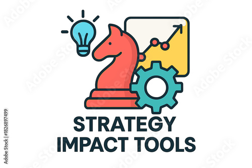 Strategy impact tools with chess piece, light bulb, and graph 