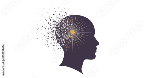Silhouette of a human head dissolving into particles, symbolizing mental breakdown or cognitive decline.
