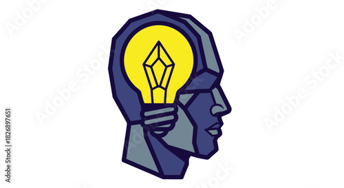 Symbolic illustration of a light bulb illuminating the inside of a human head, representing innovation and new ideas.